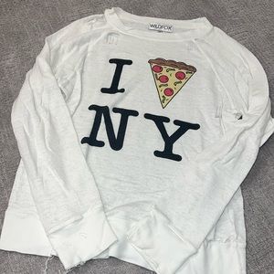 Wildfox I Pizza NY Distressed Long Sleeve Top